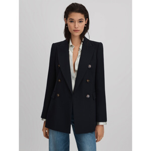 REISS LANA Tailored Textured Wool Blend Double Breasted Blazer